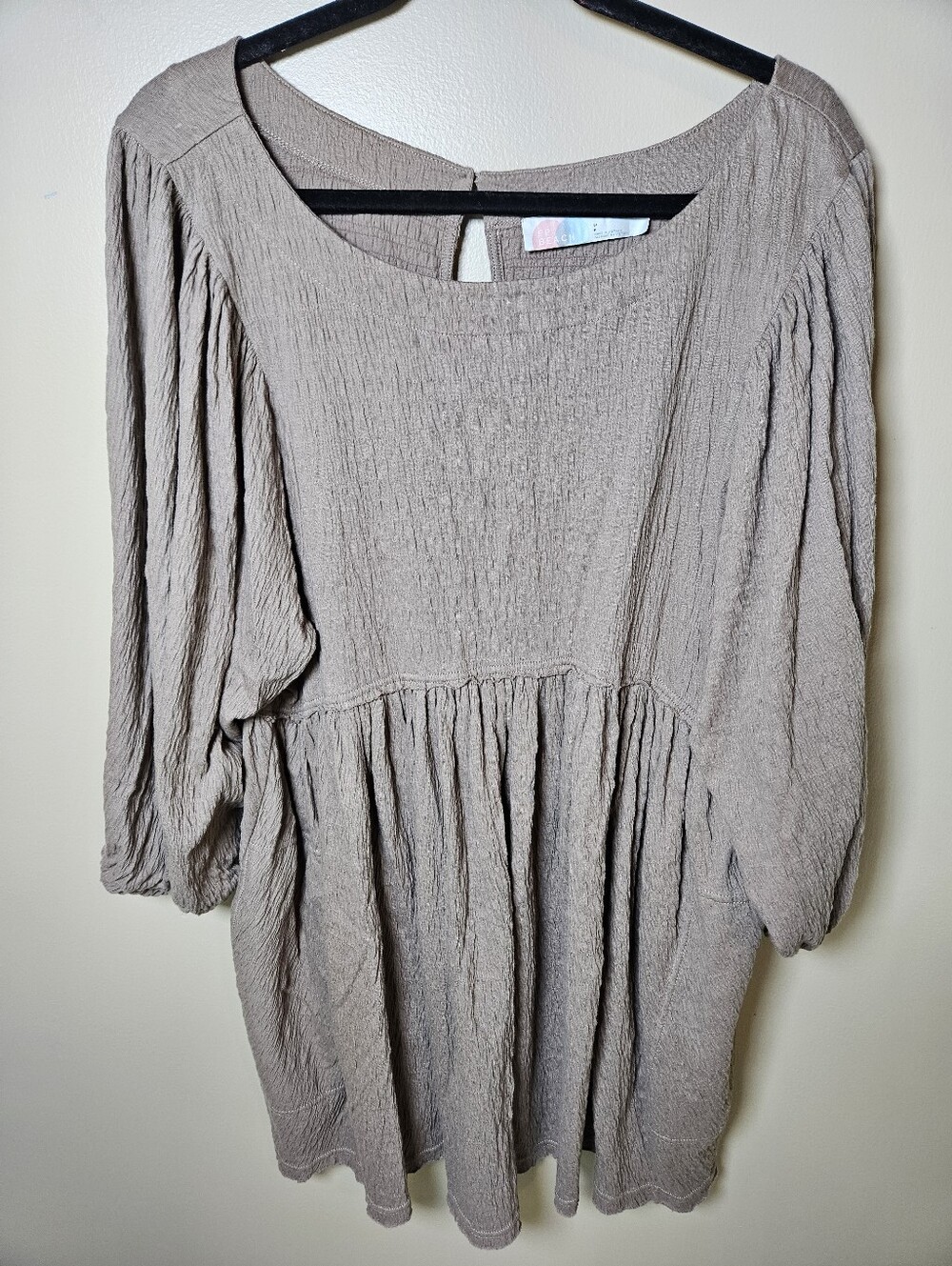 Free People Beach Brown Mini Gauzy Cotton Balloon Sleeve Oversized Dreas Small
